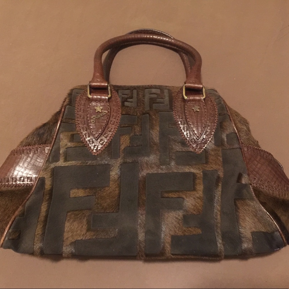 Fendi Du Jour Pony Hair Fur Zucca FF logo Bag